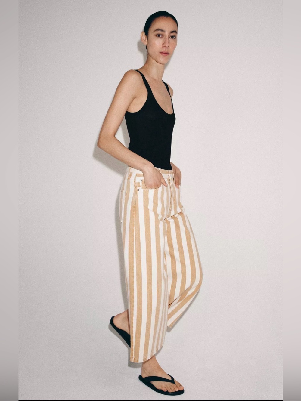 Zara Wide-Leg Striped Pants in Beige and White
